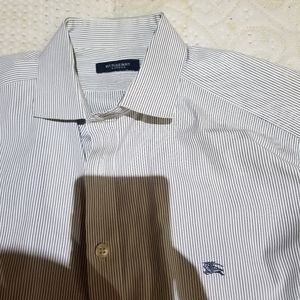 Burberry dress/casual button down shirt. White with pintripes